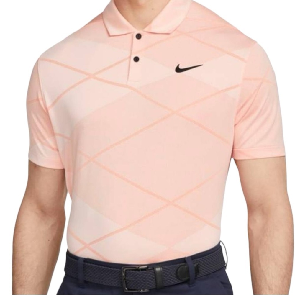 NEW Men’s Nike Dri-Fit Vapor Peach Geometric Short Sleeve Polo Shirt size Large